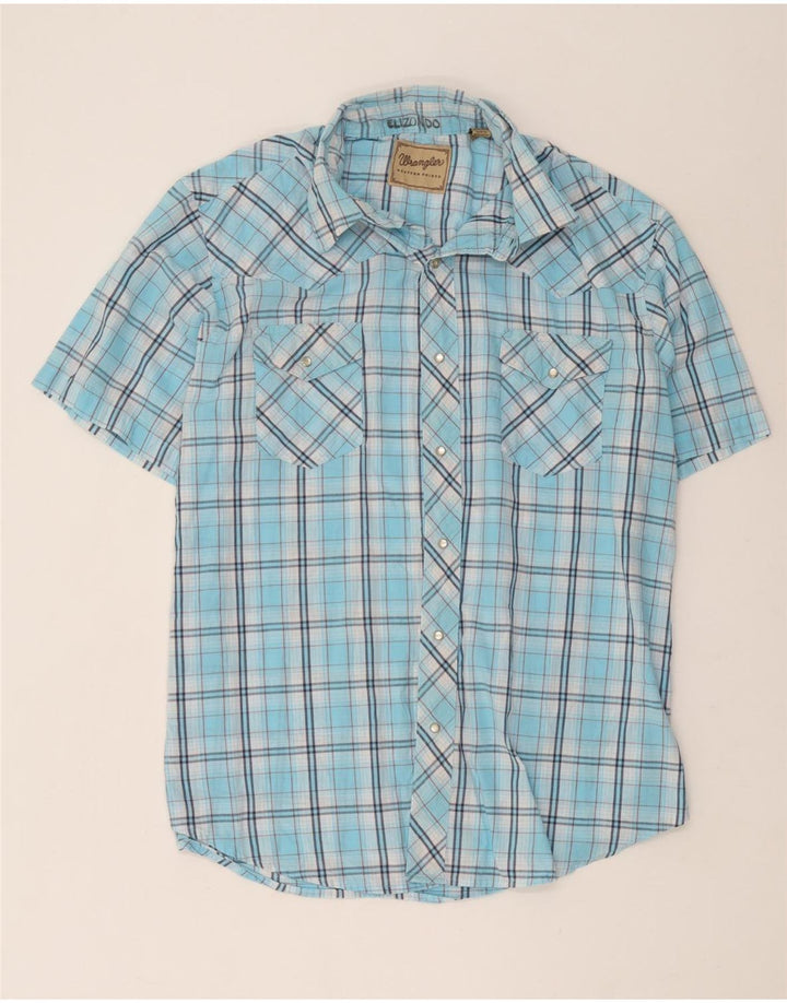 Camisa Wrangler masculina de manga curta XL azul xadrez algodão