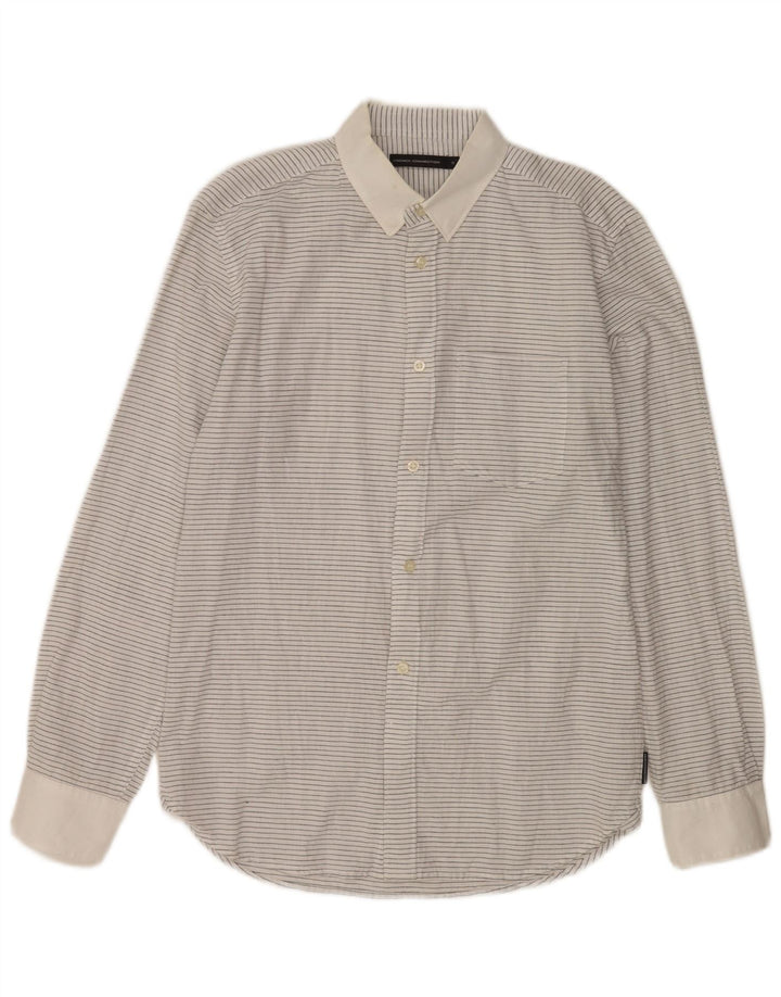Camisa masculina FRENCH CONNECTION pequena listrada branca de algodão