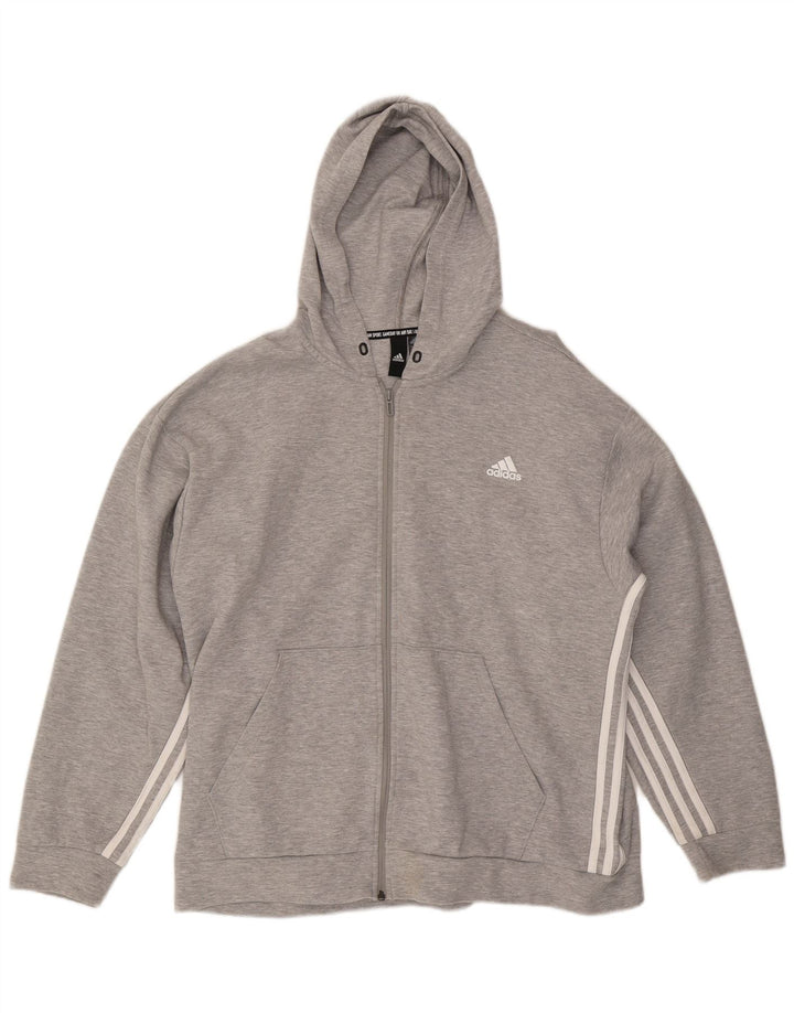 ADIDAS Mens Zip Hoodie Sweater XL Cinza Algodão