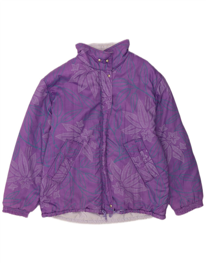 Jaqueta feminina superdimensionada reversível Belfe UK 14 grande roxo floral