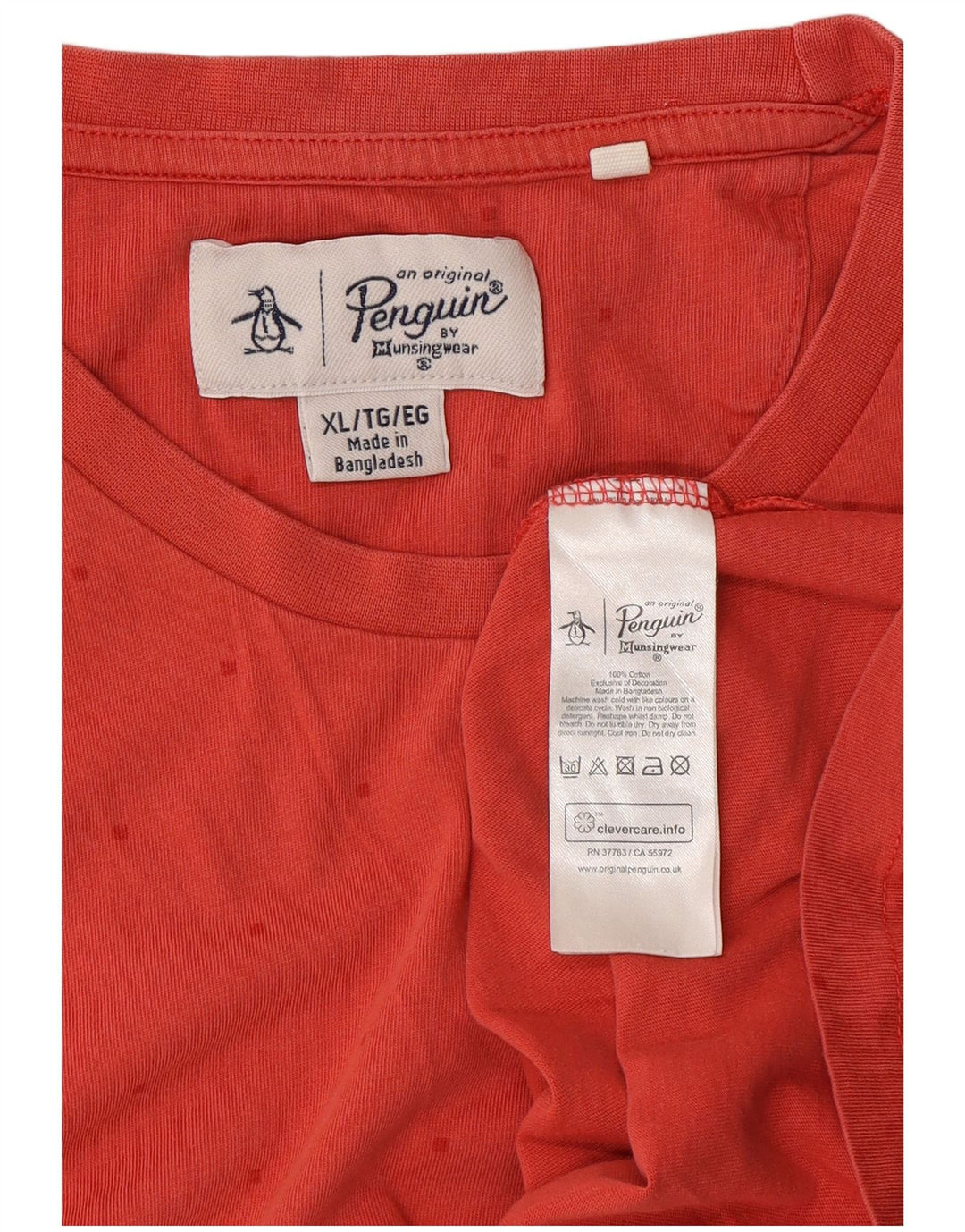 Camiseta masculina Penguin Top XL algodão manchado vermelho