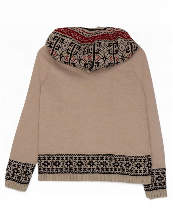 Suéter cardigã feminino com capuz Superdry UK 18 XL bege Fair Isle Acrílico