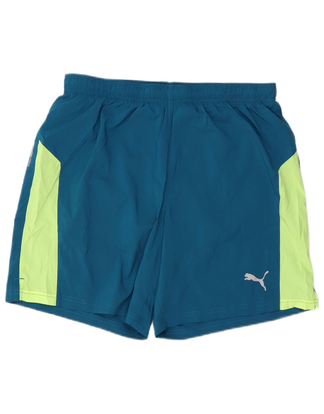Shorts esportivos masculinos PUMA grande bloco colorido azul