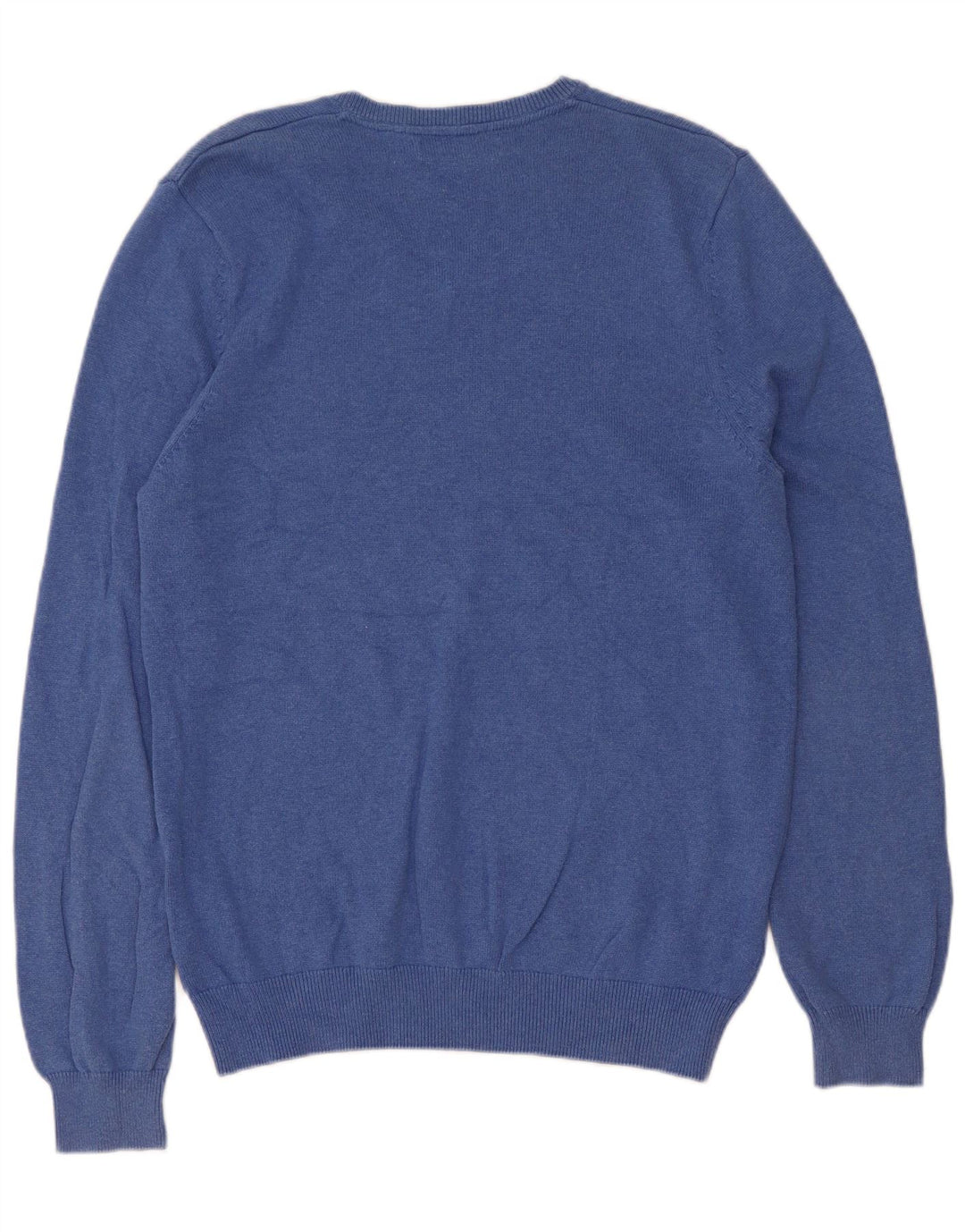 Suéter masculino Marks & Spencer com decote em V de algodão azul médio