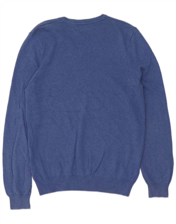 Suéter masculino Marks & Spencer com decote em V de algodão azul médio