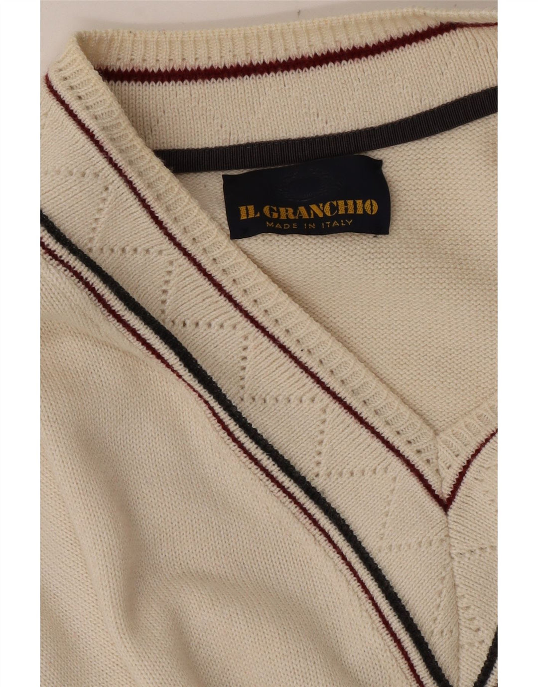 Il Granchio Suéter masculino com decote em V grande branco Argyle/Diamante