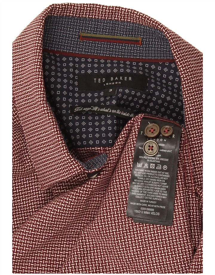 Camisa masculina Ted Baker de ajuste regular tamanho 3 poliéster geométrico médio Borgonha