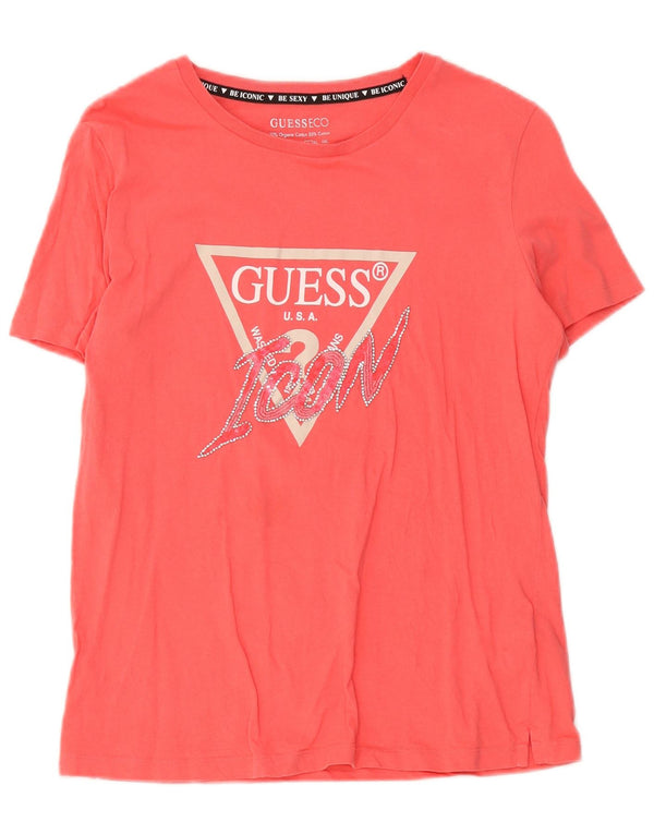 Camiseta feminina Guess com estampa gráfica UK 16 grande algodão rosa