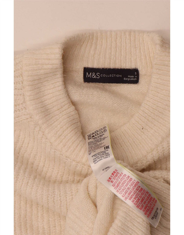Suéter feminino Marks & Spencer com gola redonda UK 10 pequeno off white