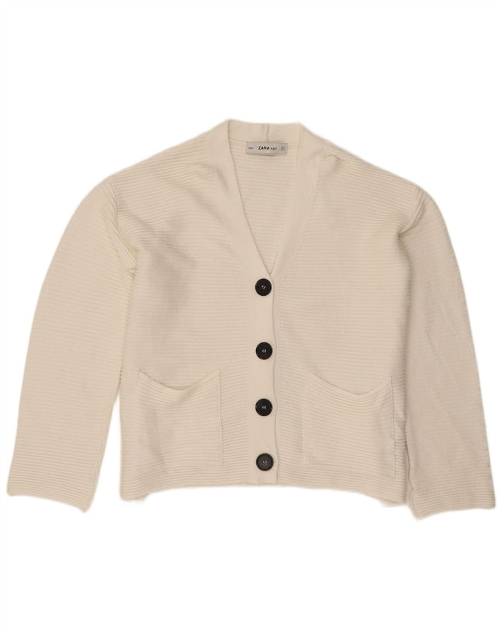 Suéter cardigã feminino grande da Zara Reino Unido 10 viscose branca pequena