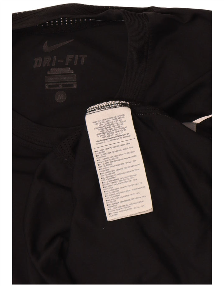 Nike Mens Dri Fit Camiseta Top Médio Preto Listrado Poliéster