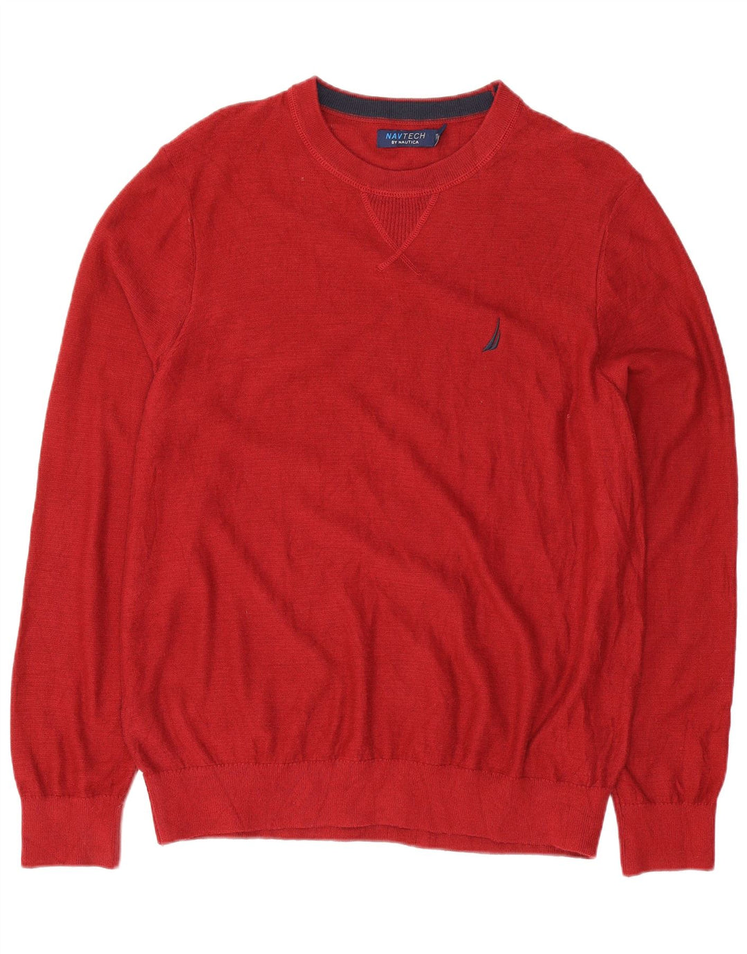 Suéter masculino Nautica com ajuste regular e gola redonda, algodão vermelho médio
