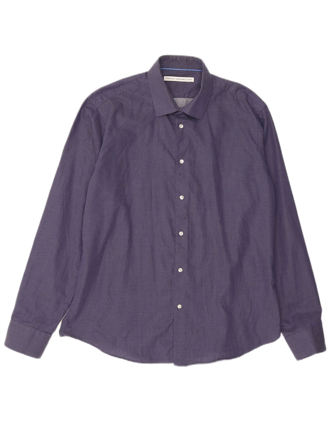 Camisa masculina French Connection tamanho 17 XL azul marinho algodão manchado