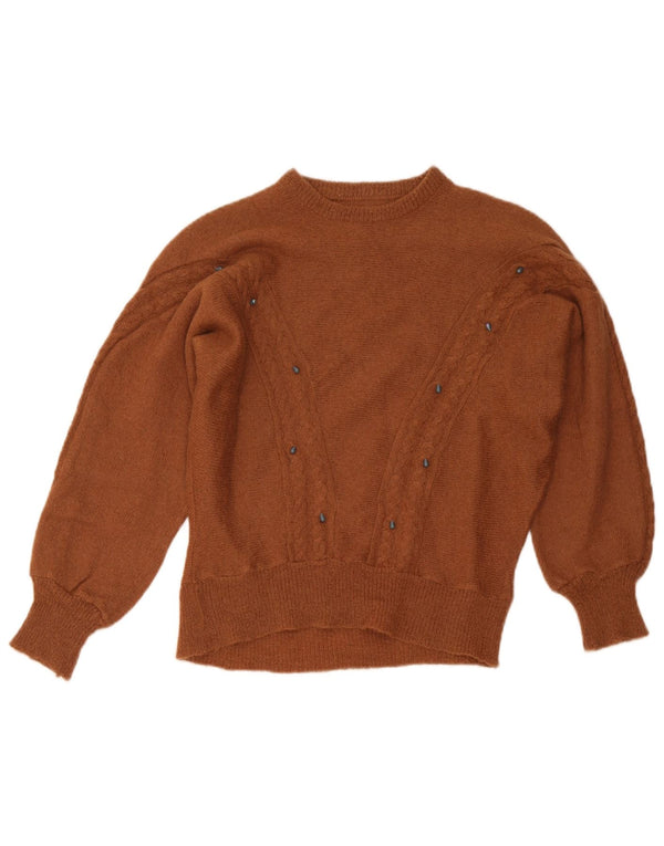 Suéter feminino vintage com gola canoa Reino Unido 14 grande marrom