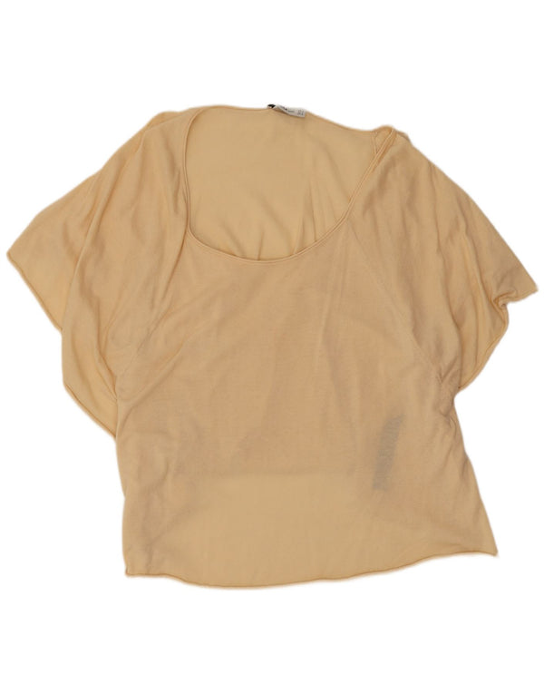 Zara Womens Batwing Oversized Blusa Top UK 10 Pequeno Algodão Bege