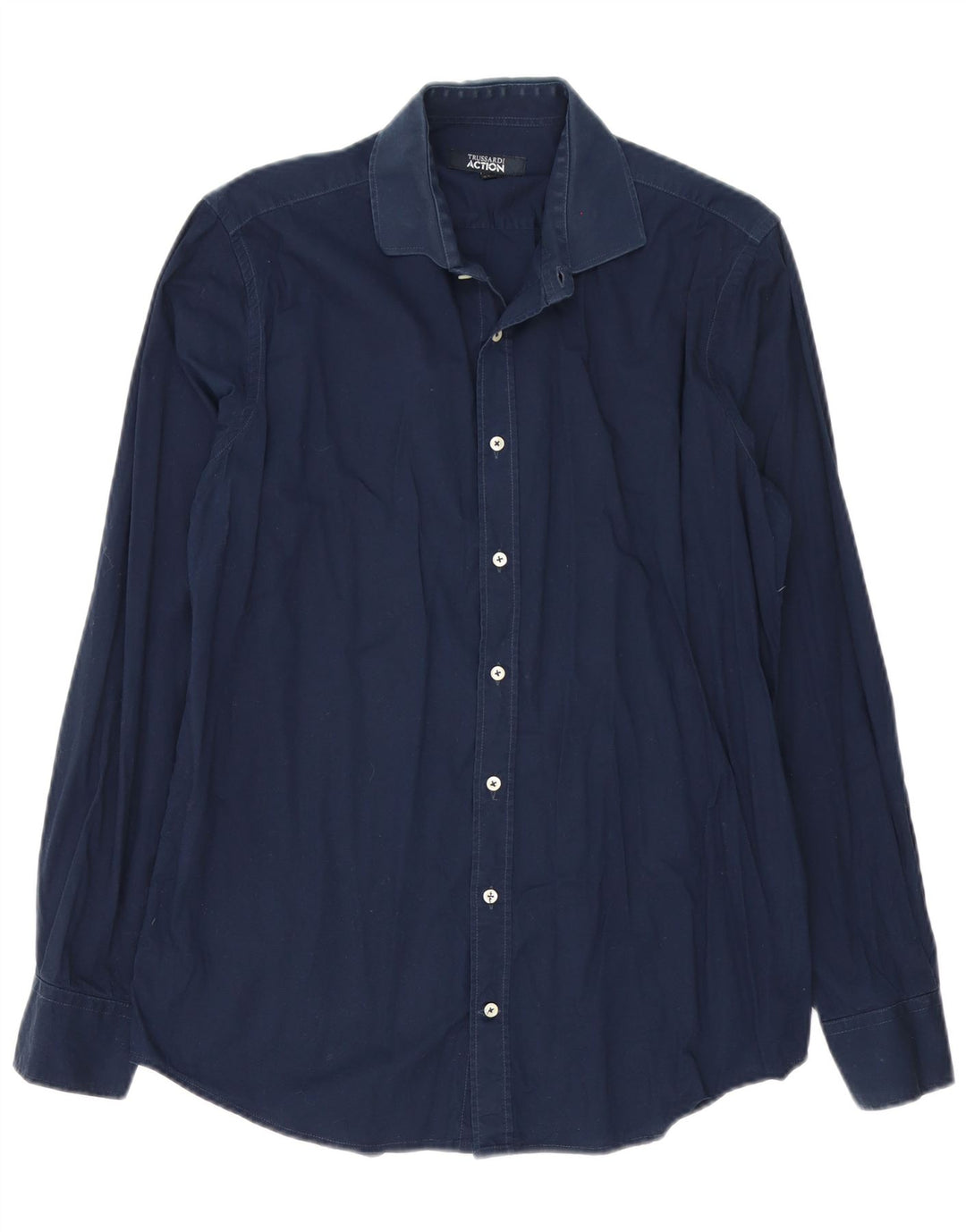 Camisa masculina Trussardi tamanho 41/42 grande algodão azul marinho