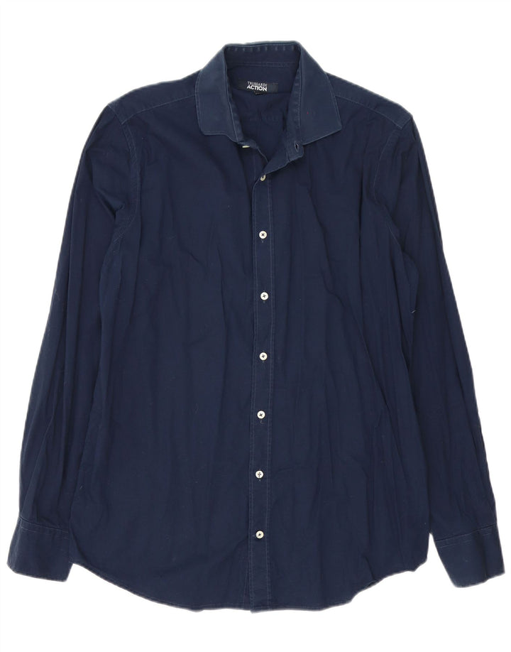 Camisa masculina Trussardi tamanho 41/42 grande algodão azul marinho