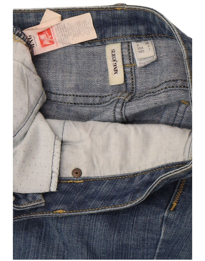 Saia jeans feminina assimétrica gráfica Mango EU 40 médio W30 algodão azul