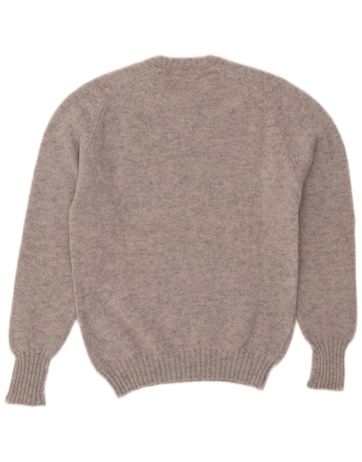 Suéter vintage masculino com gola redonda, lã cinza médio