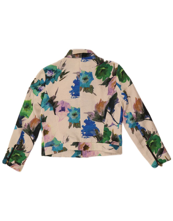 Zara Womens Crop Blazer Jacket UK 14 Médio Branco Floral Poliéster