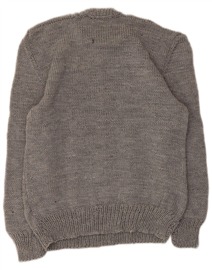 Suéter feminino vintage com gola redonda UK 10 pequeno cinza