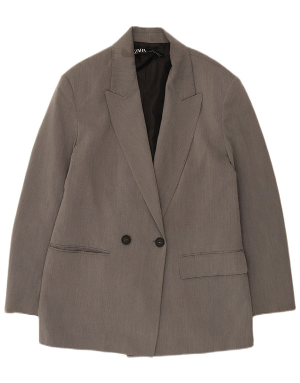 Jaqueta blazer feminina Zara com peito duplo grande, Reino Unido 10, pequena, cinza
