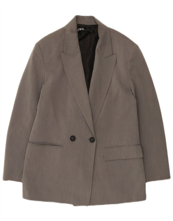 Jaqueta blazer feminina Zara com peito duplo grande, Reino Unido 10, pequena, cinza