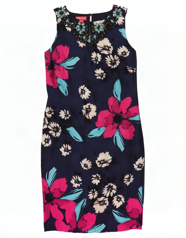 Vestido feminino monsoon sem mangas com bainha UK 14 grande azul marinho floral viscose