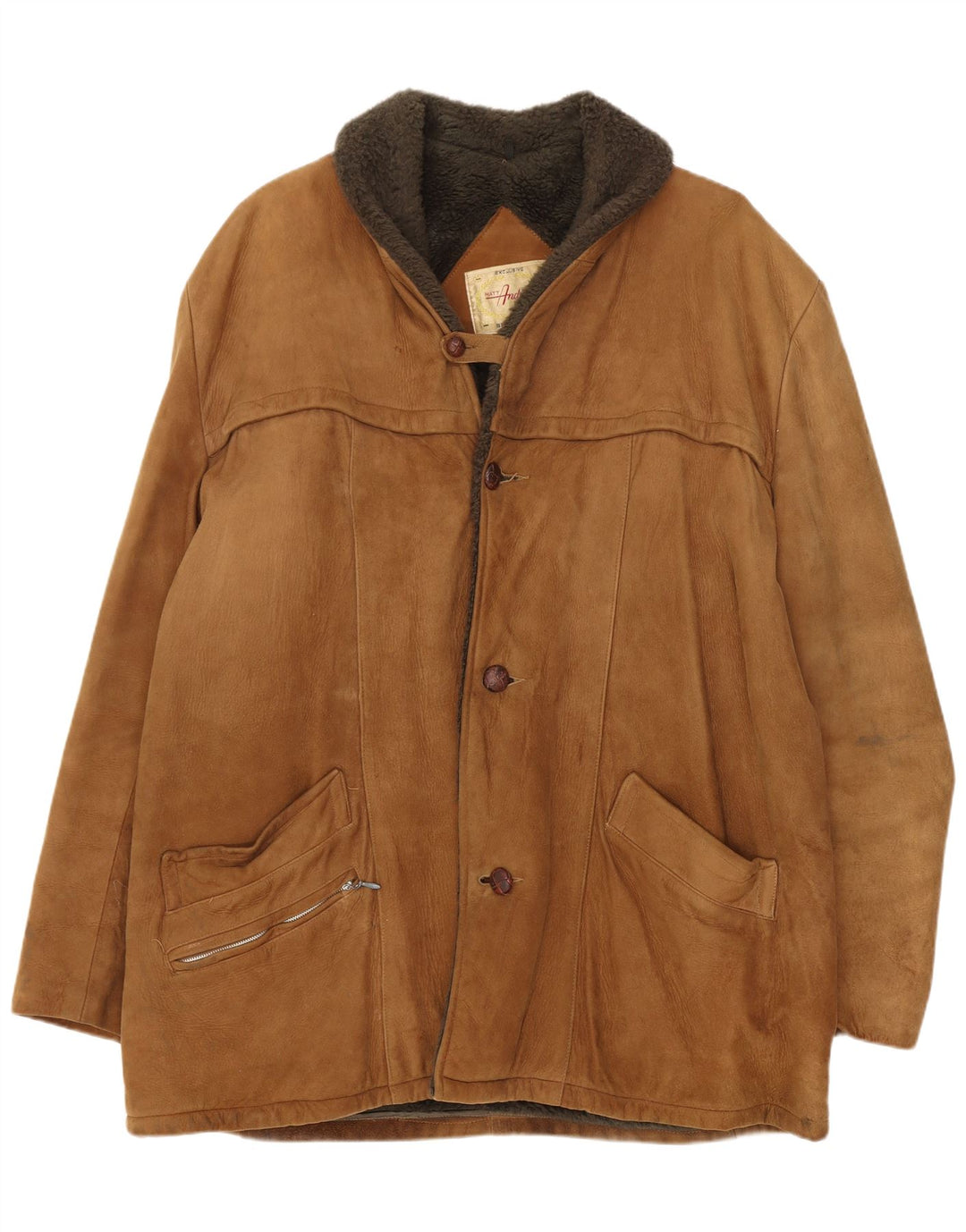 Jaqueta masculina vintage Shearling UK 38 marrom médio