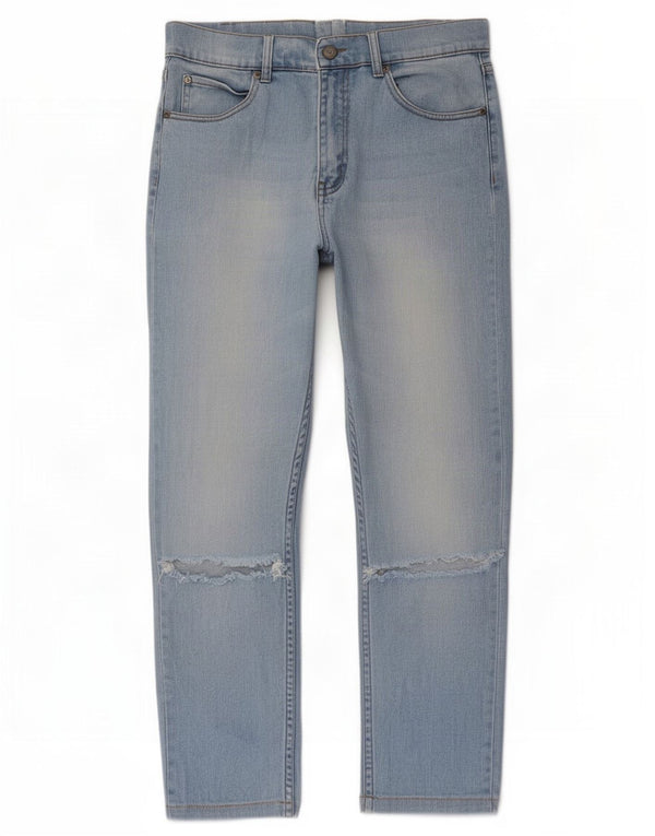 Jeans cônicos envelhecidos masculinos baratos de segunda-feira W30 L27 algodão azul