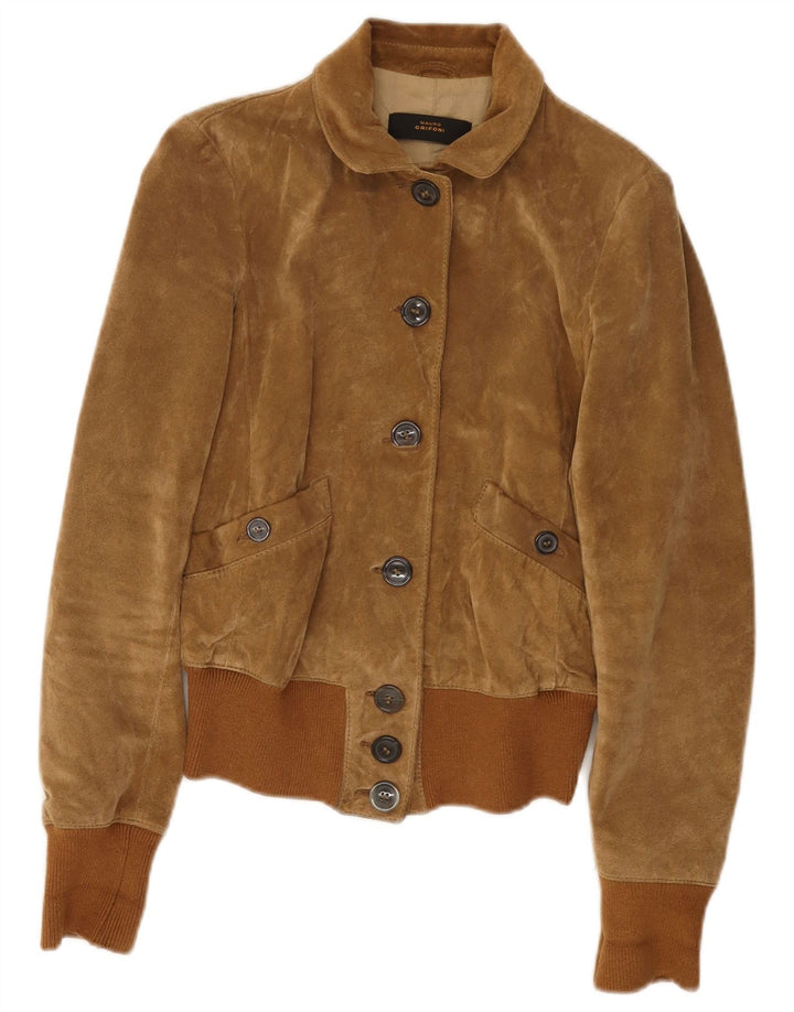 Jaqueta bomber feminina de camurça MAURO GRIFONI IT 42 couro marrom médio