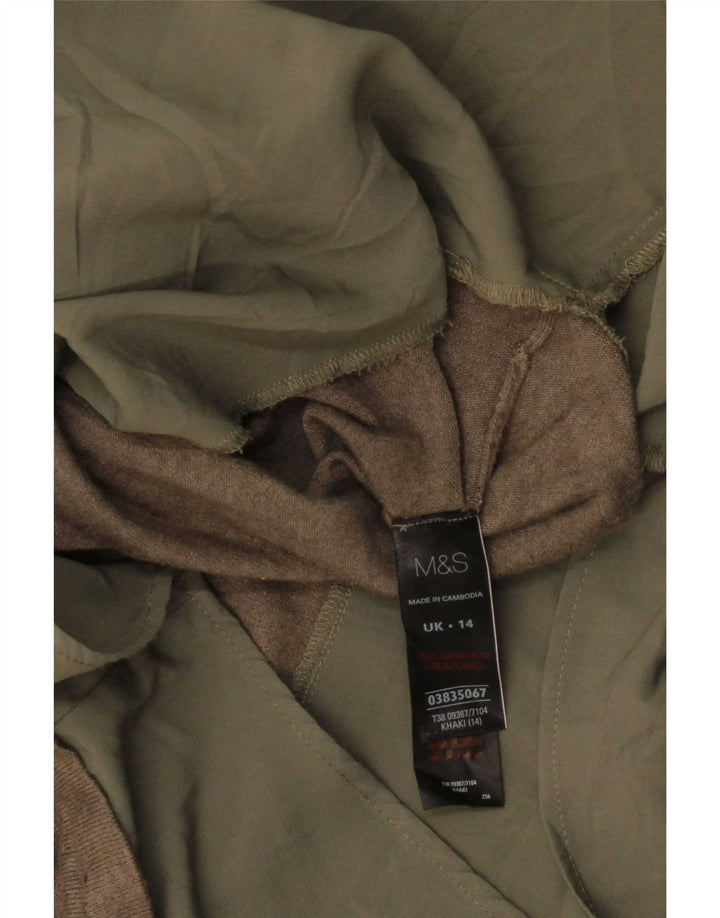 Camisa feminina Marks & Spencer Reino Unido 14 grande viscose cáqui