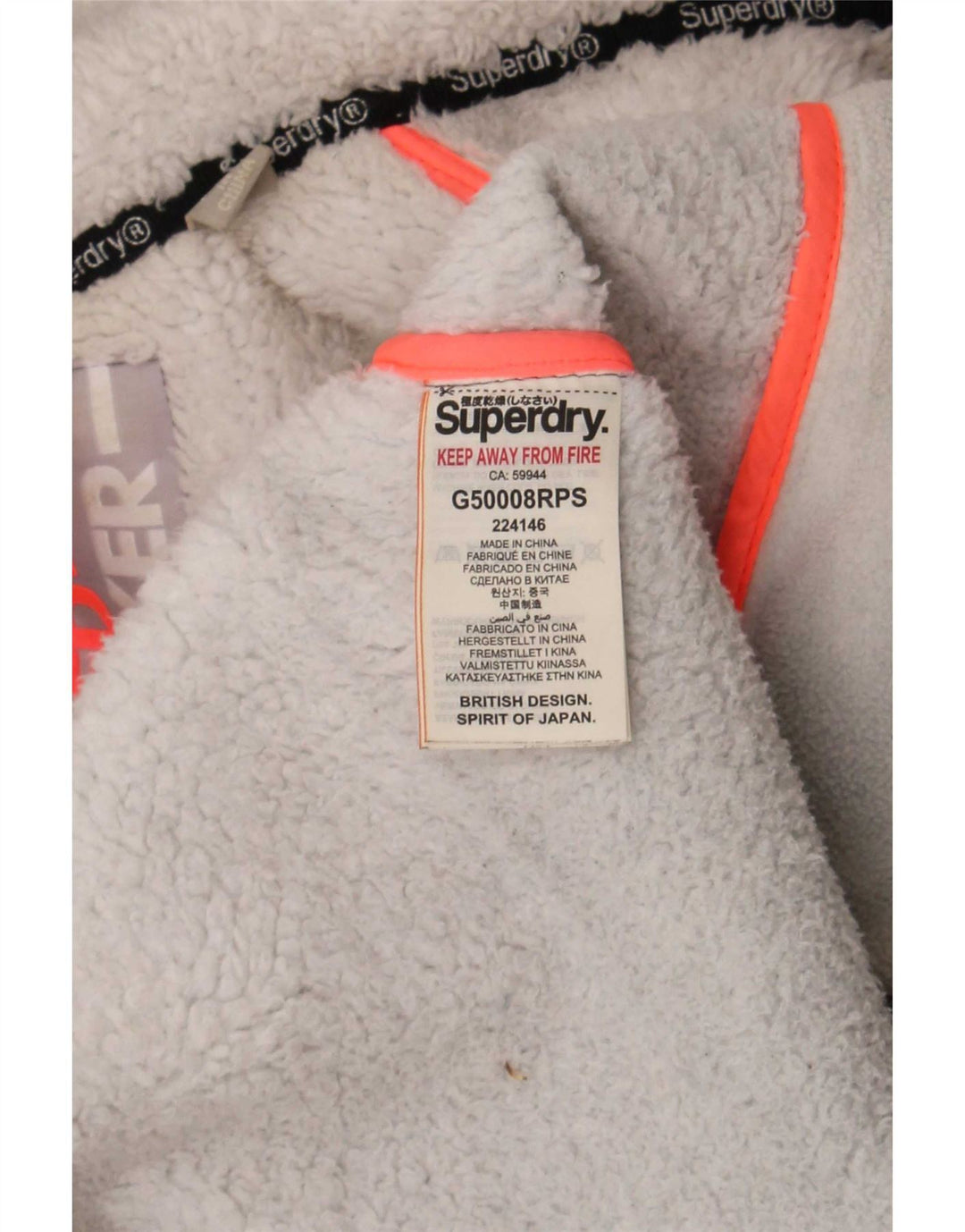 Jaqueta corta-vento com capuz feminino Superdry UK 16 grande poliéster cinza