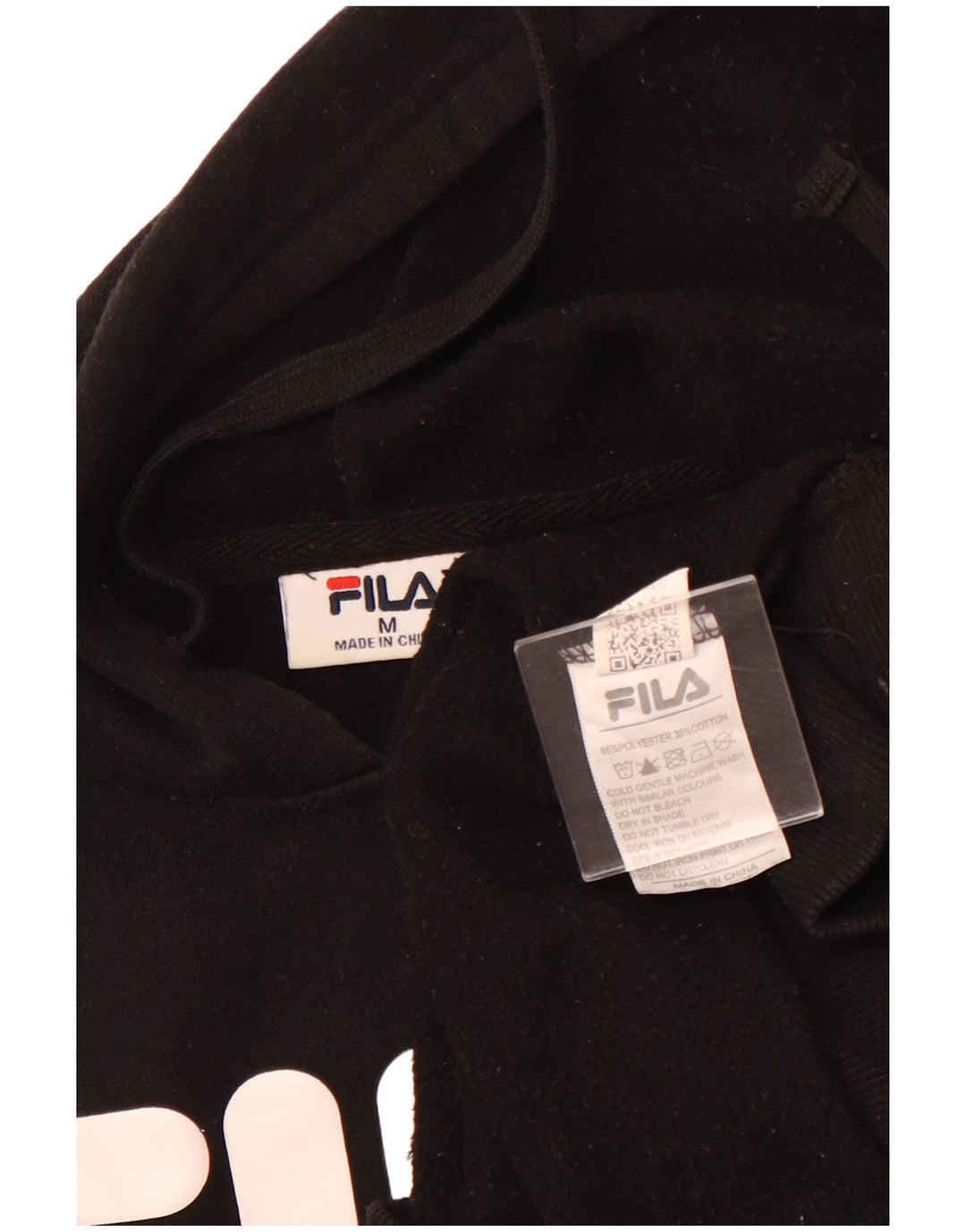 FILA feminino gráfico moletom com capuz UK 14 médio preto poliéster