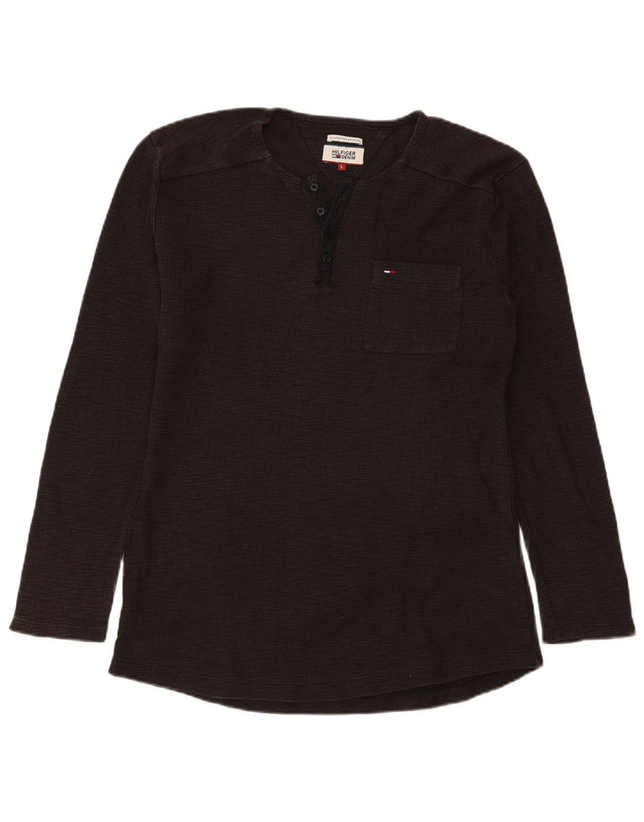 Tommy Hilfiger Top masculino manga comprida grande cinza