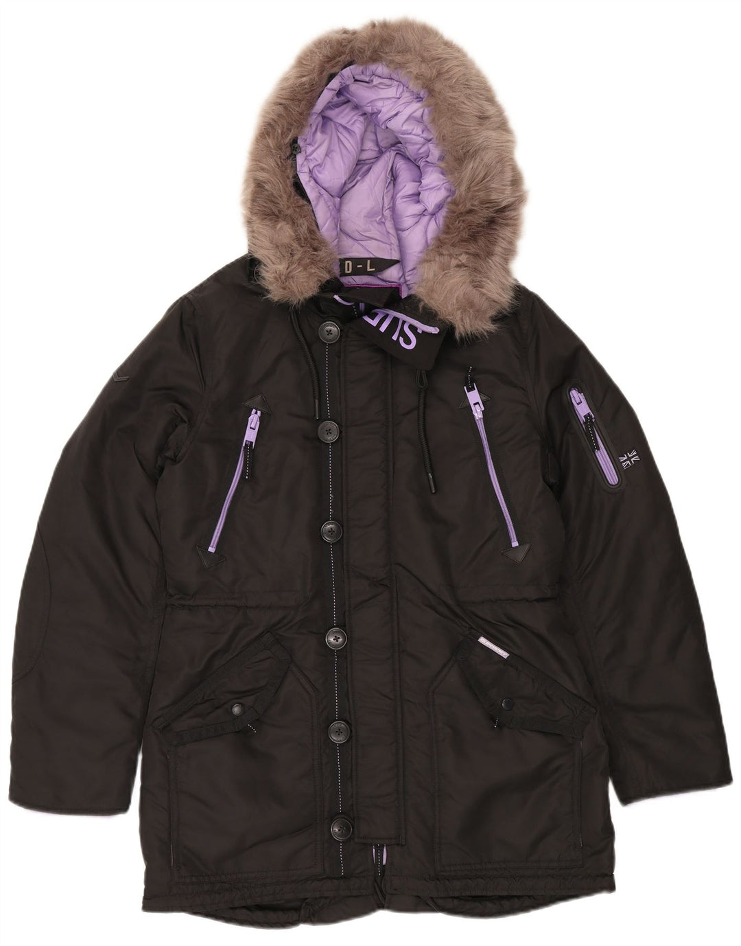 Jaqueta Parka com capuz feminina Superdry Reino Unido 16 grande inverno de nylon preto