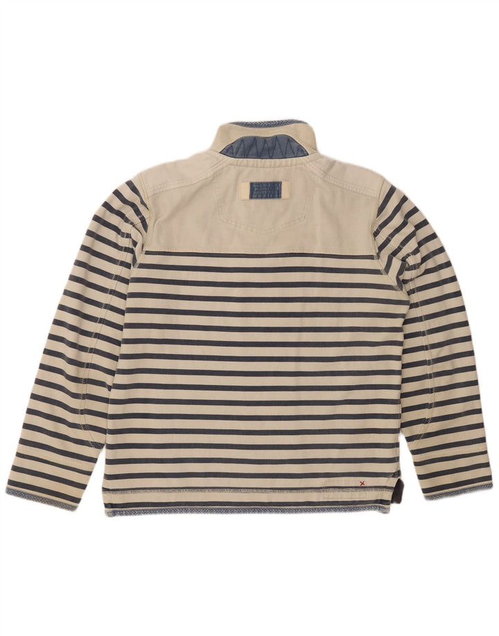 FAT FACE Suéter masculino com zíper e pescoço pequeno algodão listrado branco