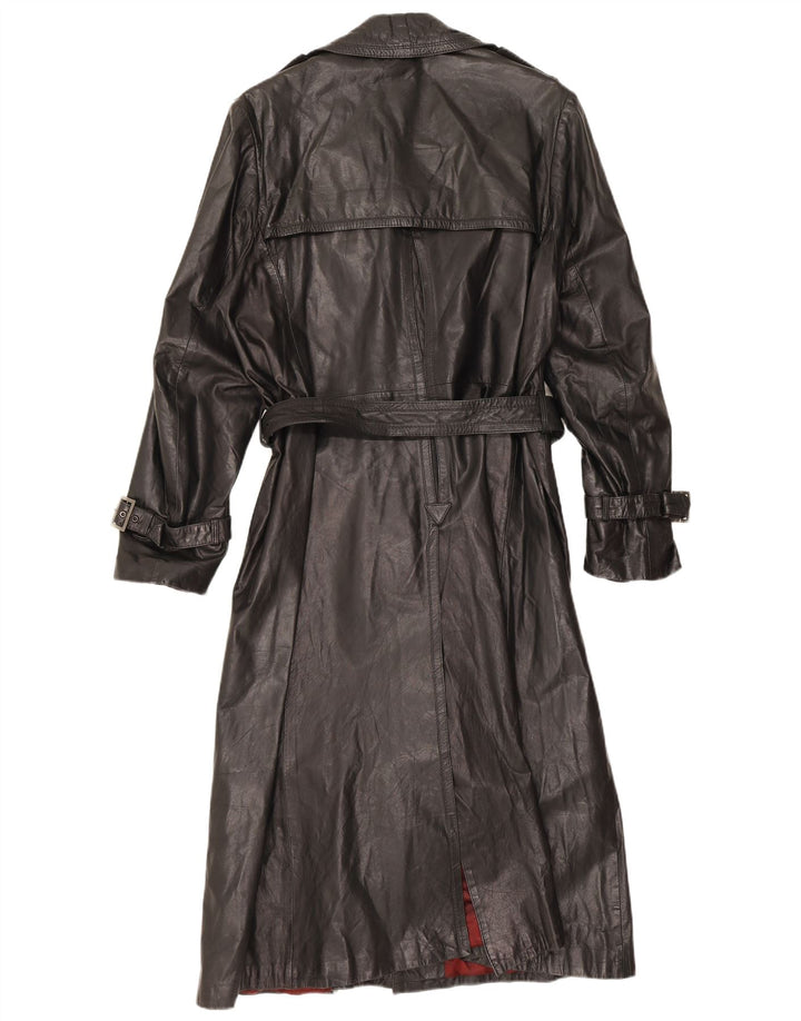 Casaco feminino vintage de couro com peito duplo IT 48 XL preto