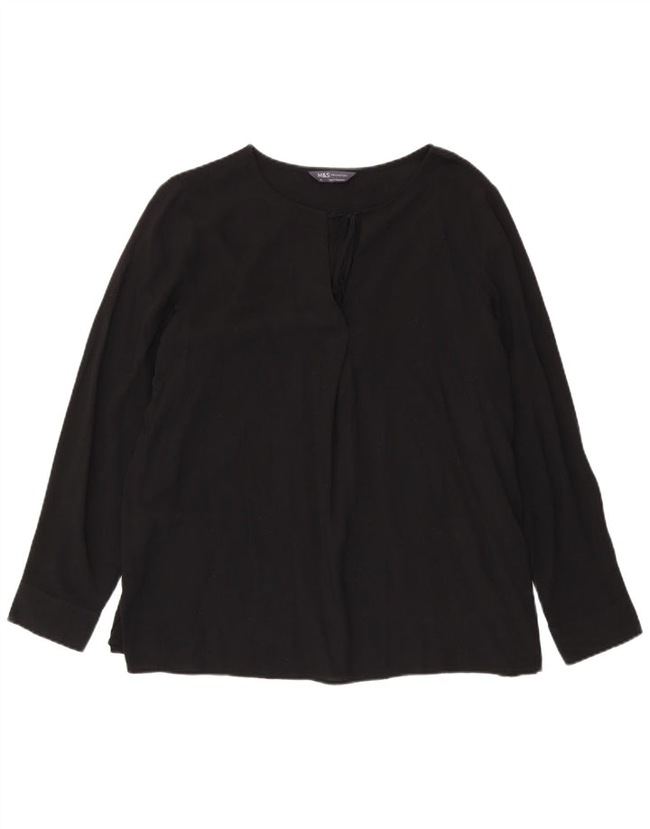 Blusa feminina de manga comprida MARKS & SPENCER UK 16 grande viscose preta