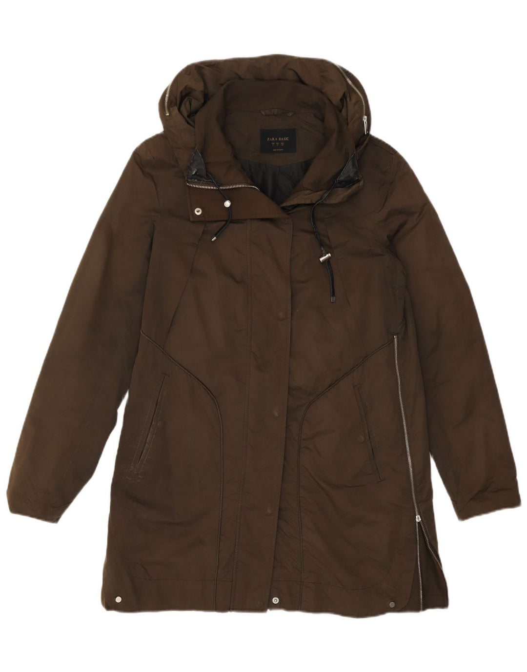 Zara Jaqueta Parka Feminina com Capuz Oversized Reino Unido 10 Pequeno Caqui