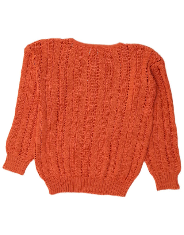 Suéter feminino VINTAGE com gola redonda Reino Unido 14 médio laranja