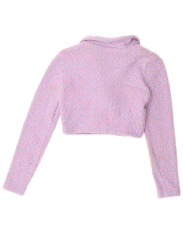 Zara Womens Crop Cardigan Sweater UK 10 Pequeno Roxo Geométrico