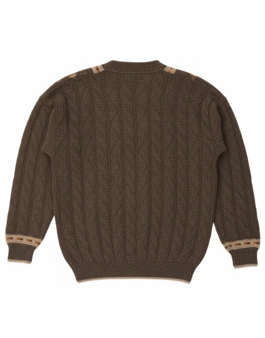 Suéter masculino Noba 1950 com decote em V IT 52 grande lã geométrica cáqui