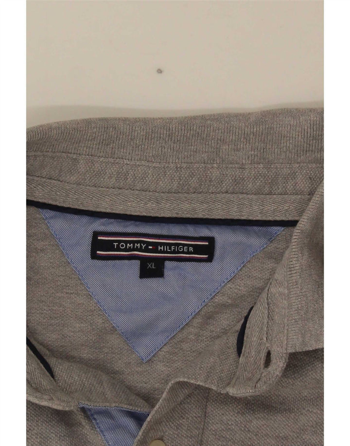 Tommy Hilfiger Camisa polo masculina gráfica XL listrada cinza
