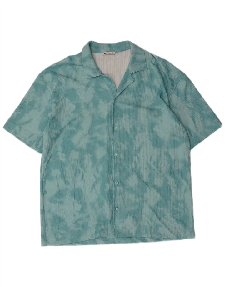 Zara Camisa masculina de manga curta azul médio tie-dye