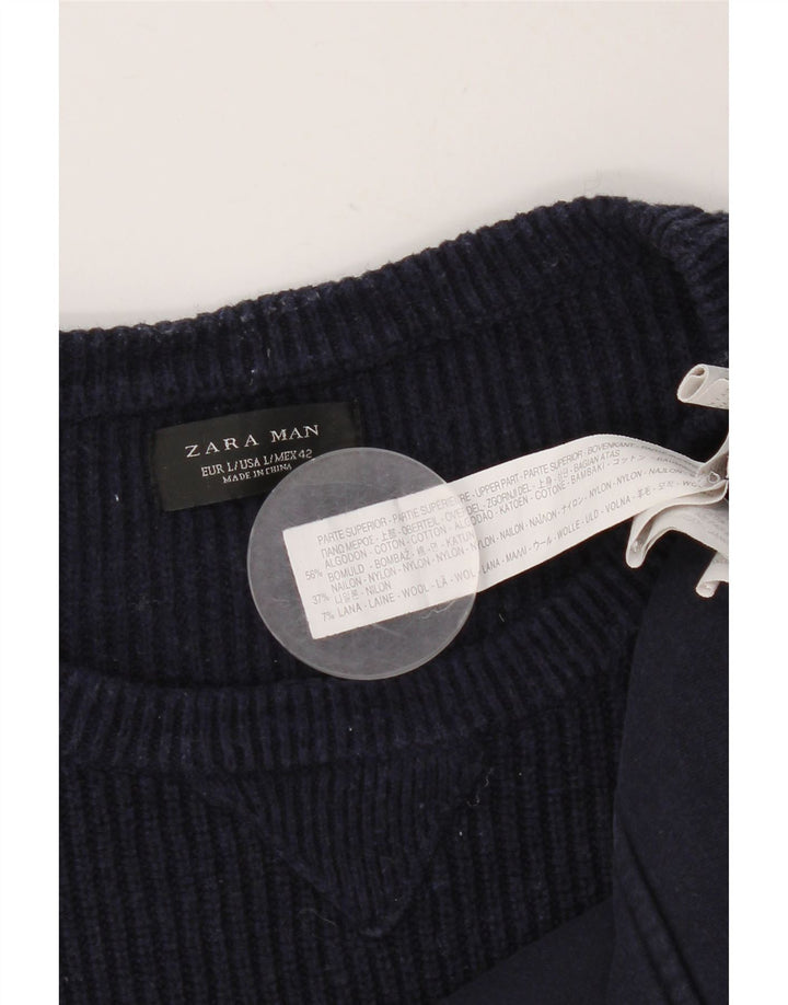 Zara moletom masculino jumper grande algodão azul marinho