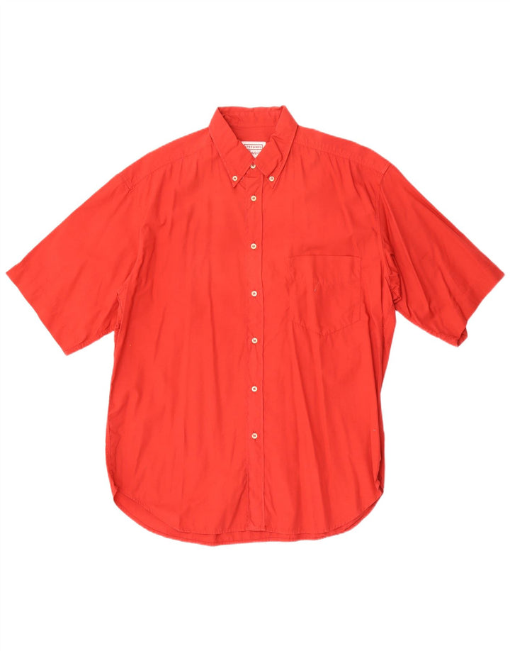 Camisa masculina de manga curta Stefanel algodão vermelho médio
