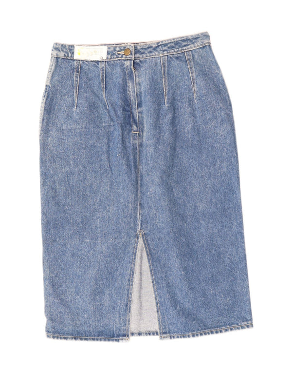 Saia jeans feminina VINTAGE de cintura alta UE 42 grande W30 algodão azul