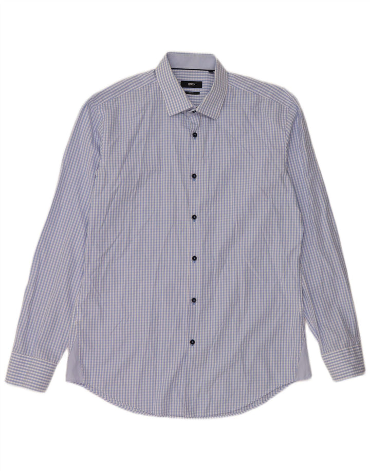 Hugo Boss Mens Slim Fit Camisa Tamanho 41 16 Grande Azul Gingham Algodão