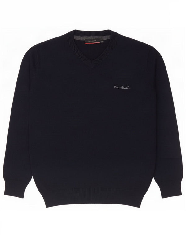 Suéter feminino Pierre Cardin com decote em V Reino Unido 14 médio azul marinho acrílico